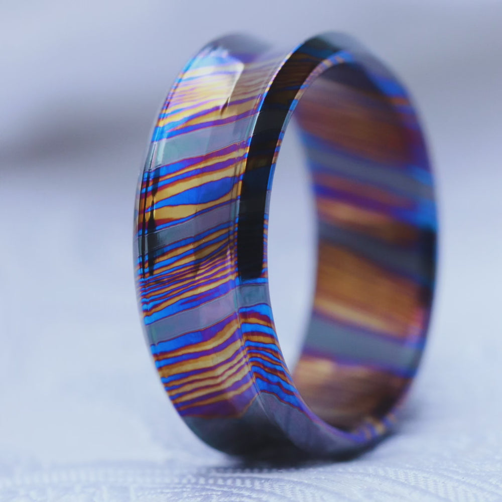 Timascus dragons breath customizable 8mm ring  dragon shape Solid Titanium damascus ring 5mm-8mm wide timascus ring, mokuti ring (polished finish)