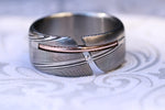 Diamond damascus gold Hybrid ring, diamond tension, 14k gold inlay, damasteel band