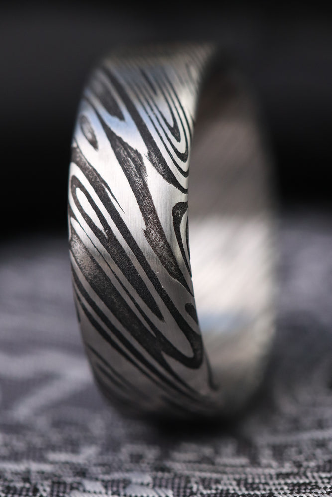 Akitsune Orbis Damascus Stalen Ring - Roestvrij Staal Voor Dames En Heren