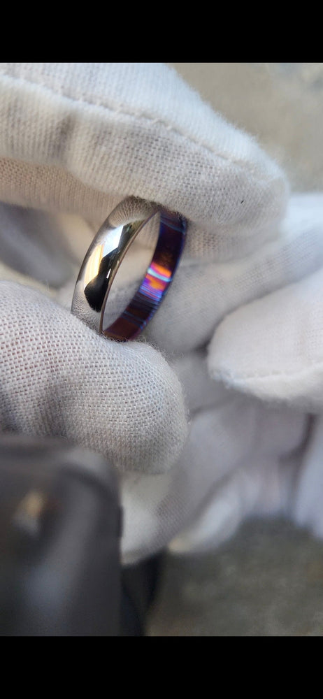 5mm domed brushed titanium basket weave timascus ring