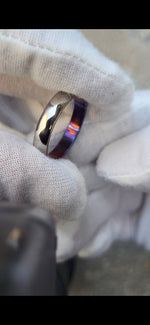 5mm domed brushed titanium basket weave timascus ring