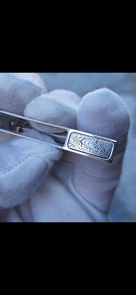 Damascus tie clip / coral stainless damascus tie clip, damasteel tie clip, tie bar