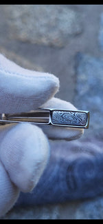 Damascus tie clip / coral stainless damascus tie clip, damasteel tie clip, tie bar