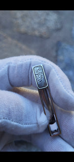 Damascus tie clip / coral stainless damascus tie clip, damasteel tie clip, tie bar