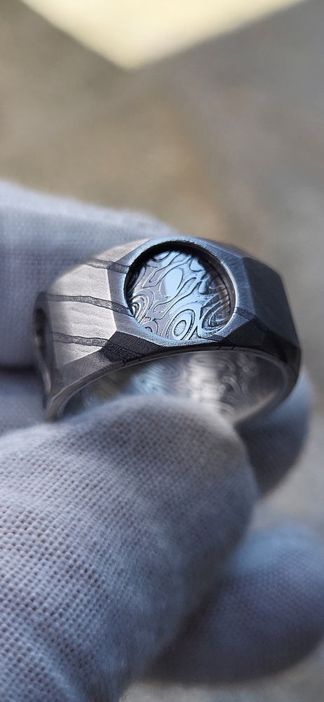 New* The cube" Limited Edition Series-12mm Timascus / Mokuti timascus & damasteel  ring,mens ring, mokuti ring, Damascus ring