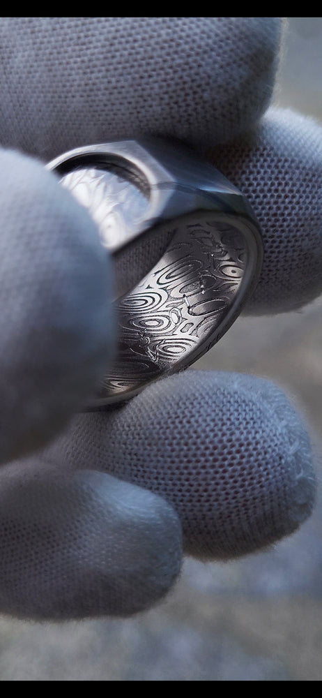New* The cube" Limited Edition Series-12mm Timascus / Mokuti timascus & damasteel  ring,mens ring, mokuti ring, Damascus ring