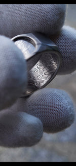 New* The cube" Limited Edition Series-12mm Timascus / Mokuti timascus & damasteel  ring,mens ring, mokuti ring, Damascus ring
