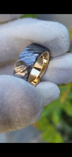 14k or 18k domed shape black stone timascus, gold lined