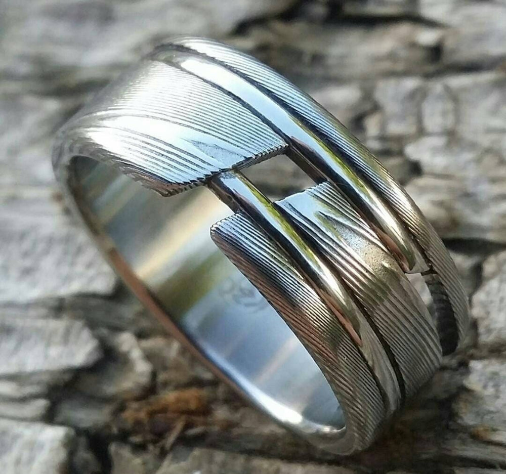 Hybrid "Exclusive" - stainless damascus handmade stainless steel ring (not casted) mens rings, engagement ring, wedding rings band