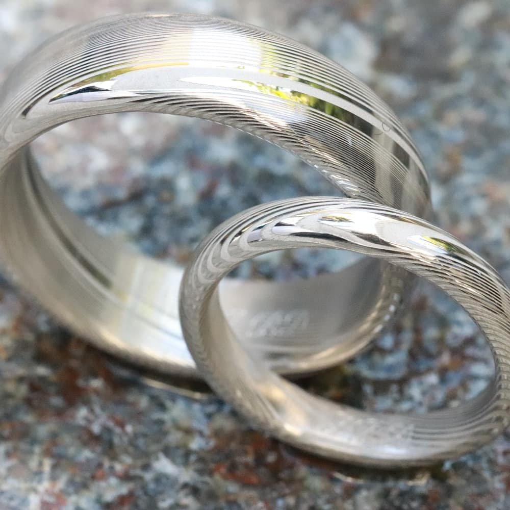 Two Genuine Damascus ring set Stainless steel Damascus 