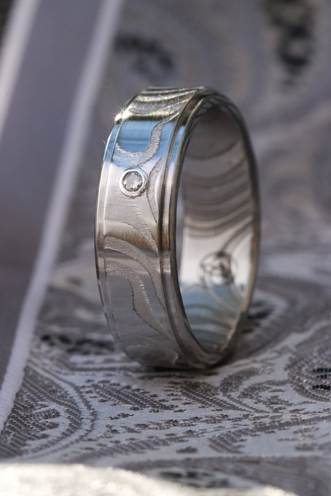 Damasteel stainless damascus 6mm diamond ring