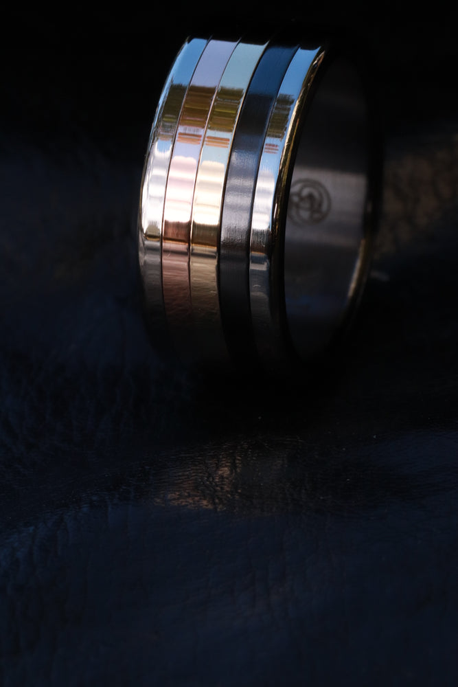 Black titanium 14k gold stacker customizable ring mens wedding bands Gold rings 10mm