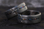 2 rings Hybrid (set)  - Niobium / Zirconium damascus - timascus black diamond ring