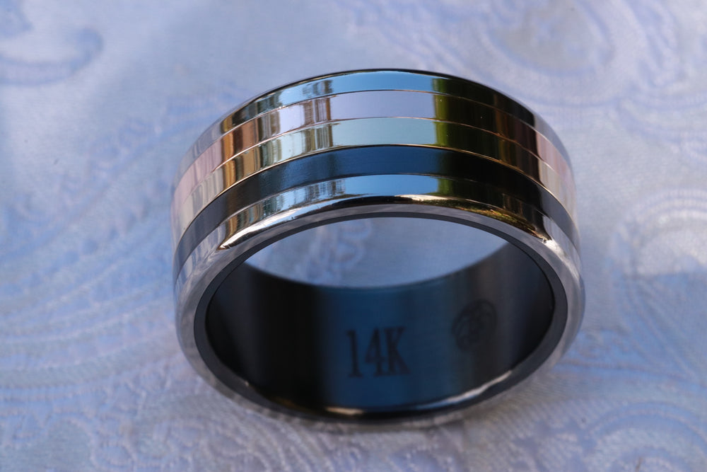 Black titanium 14k gold stacker customizable ring mens wedding bands Gold rings 10mm