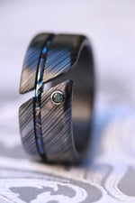 Hybrid - Niobium / Zirconium damascus - timascus aqua diamond ring, wedding band