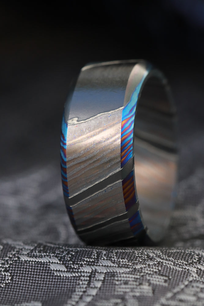 "GBC" Gray Black Color zrti timascus ring