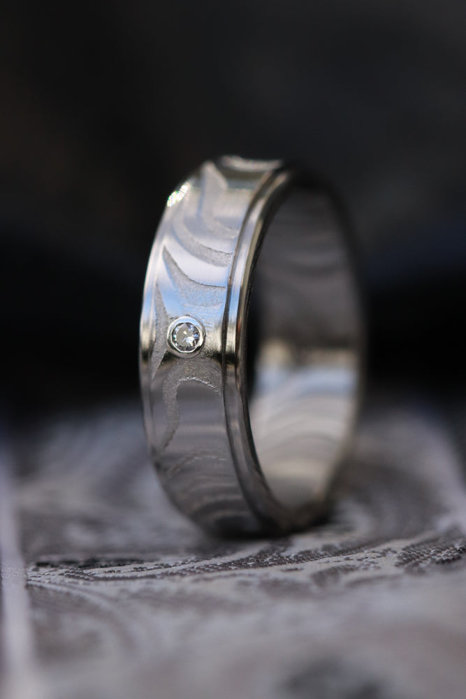 Damasteel stainless damascus 6mm diamond ring