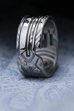 Lucia damasteel hybrid- Quill vs1 diamonds 10mm wide