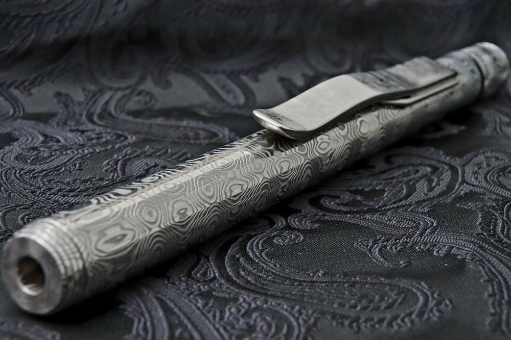 Damsacus pen light, stainless damascus Damasteel flash light