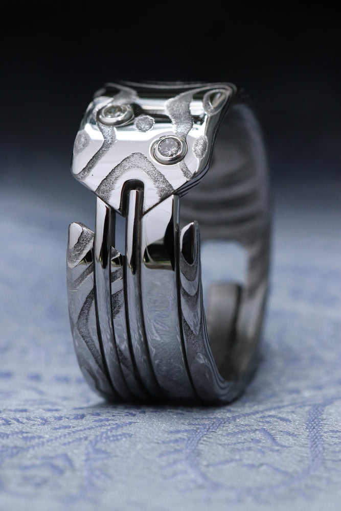 Lucia damasteel hybrid- Quill vs1 diamonds 10mm wide
