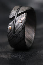 Orange sapphire and white diamond niobium zirconium damsacus his ring