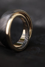 His & Her's set (2 rings)-  14k gold niobium zirconium damascus NbZr, domed shape!