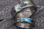 His and Her's set x2 rings timascus titanium zirconium and damasteel band dragon roll concave
