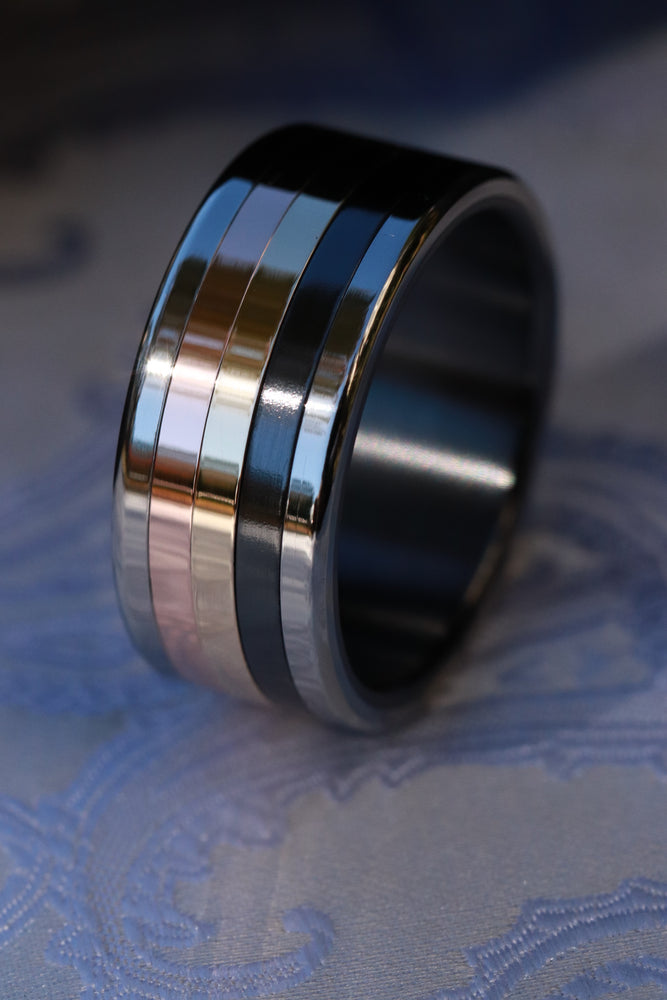 Black titanium 14k gold stacker customizable ring mens wedding bands Gold rings 10mm