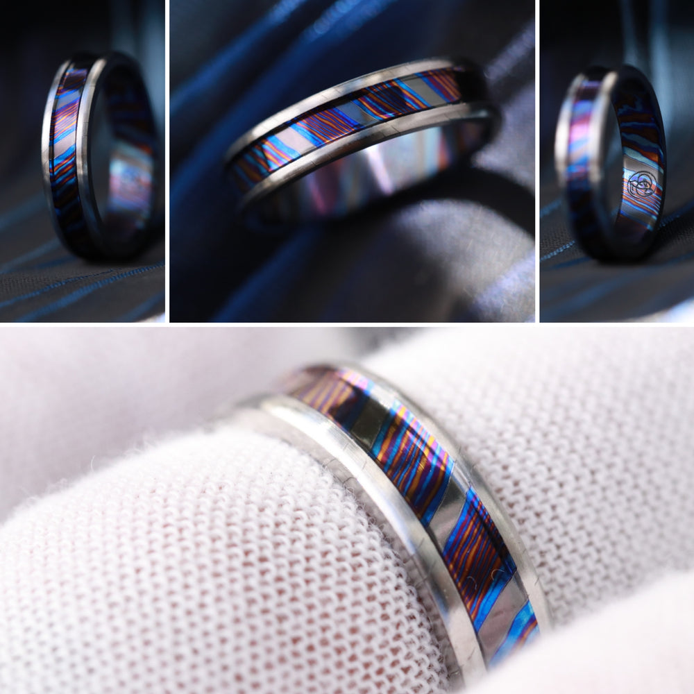 Grayson Channel ZrTi ring 5mm - 8mm wide timascus zrti ring, women's wedding band