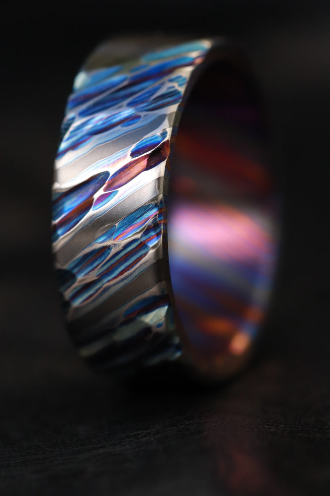 8mm weathered Zirconium Titanium damascus Timascus ring