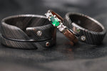 Green and white diamond niobium zirconium damsacus ring