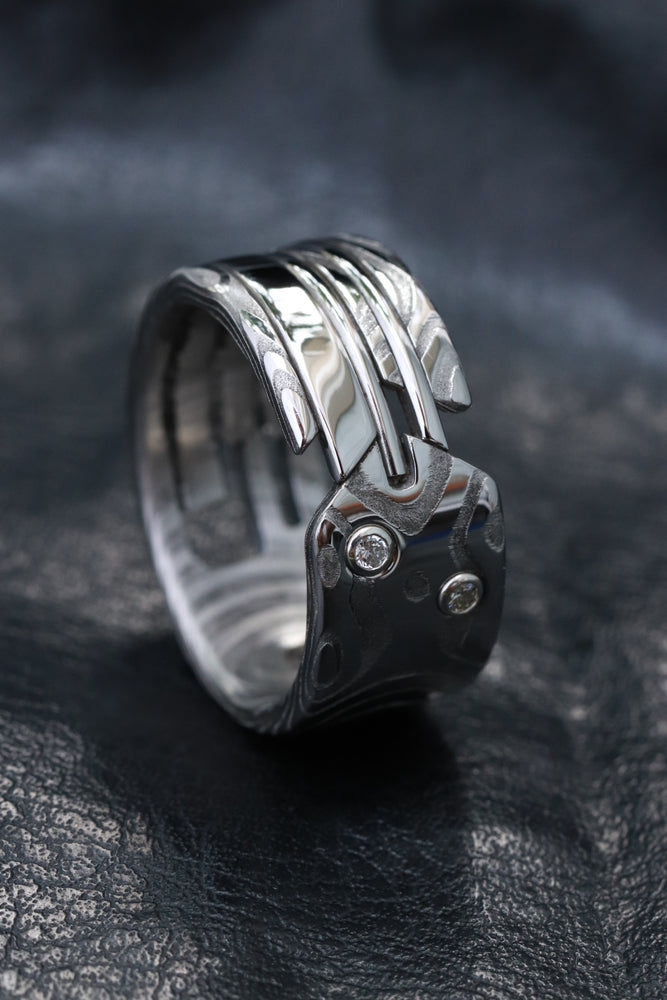 Lucia damasteel hybrid- Quill vs1 diamonds 10mm wide
