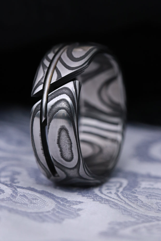 Damasteel Lucia - Odins eye 8mm damascus wedding band hybrid damasteel ring odin's eye damascus