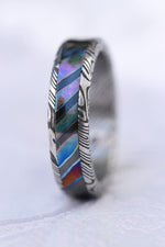 Womems 5mm timascus titanium zirconium and damasteel band dragon roll concave