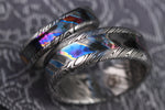 His and Her's set x2 rings timascus titanium zirconium and damasteel band dragon roll concave