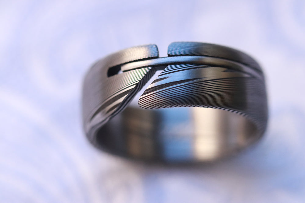 8mm stainless damascus hybrid wedding band