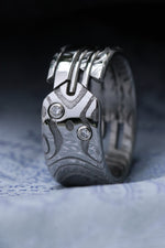 Lucia damasteel hybrid- Quill vs1 diamonds 10mm wide