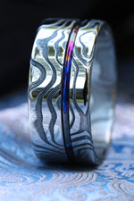 His & Her damascus ring set, Timascus damasteel rings