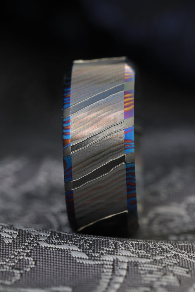 "GBC" Gray Black Color zrti timascus ring