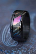 Black titanium and timascus titanium zirconium ring Pink