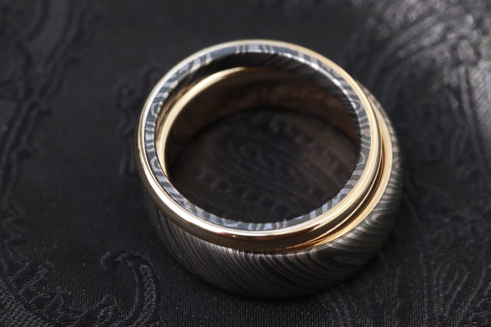 Womens 2.5mm 14k gold niobium zirconium damascus NbZr, domed shape!
