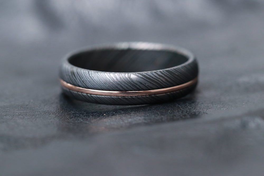 14k rose gold nbzr damascus domed wedding band