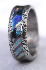 8mm timascus titanium zirconium and damasteel band dragon roll concave