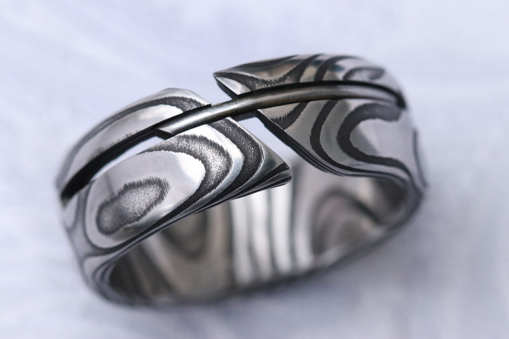 Damasteel Lucia - Odins eye 8mm damascus wedding band hybrid damasteel ring odin's eye damascus