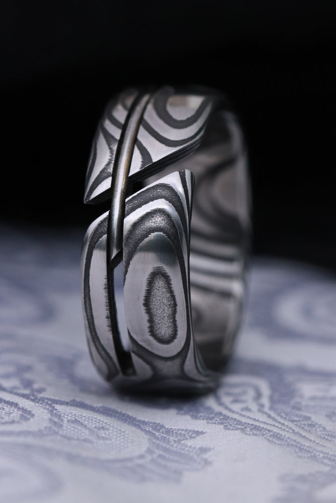 Damasteel Lucia - Odins eye 8mm damascus wedding band hybrid damasteel ring odin's eye damascus