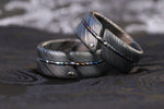 2 rings Hybrid (set)  - Niobium / Zirconium damascus - timascus black diamond ring