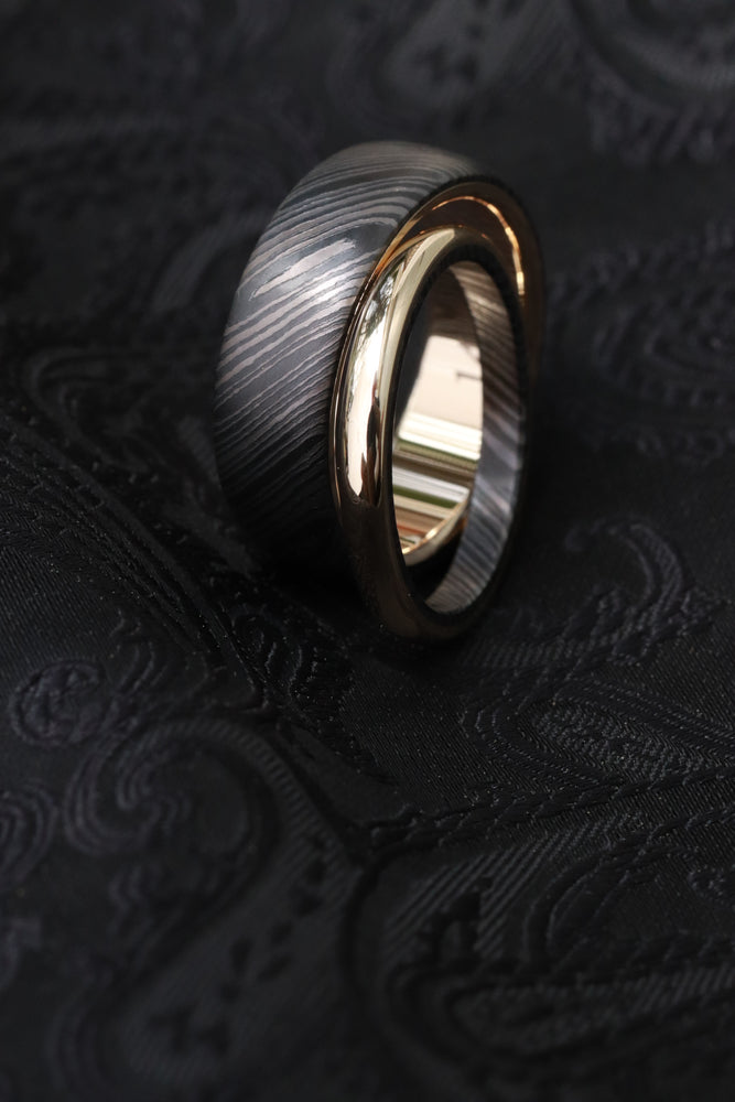 Womens 2.5mm 14k gold niobium zirconium damascus NbZr, domed shape!