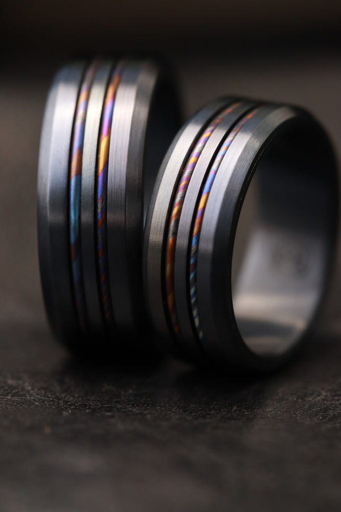 Black titanium ring set - Grayson 7mm - 8mm GRYBLK5P