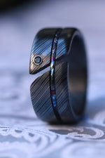 Hybrid - Niobium / Zirconium damascus - timascus aqua diamond ring, wedding band