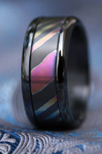 Black titanium and timascus titanium zirconium ring Pink